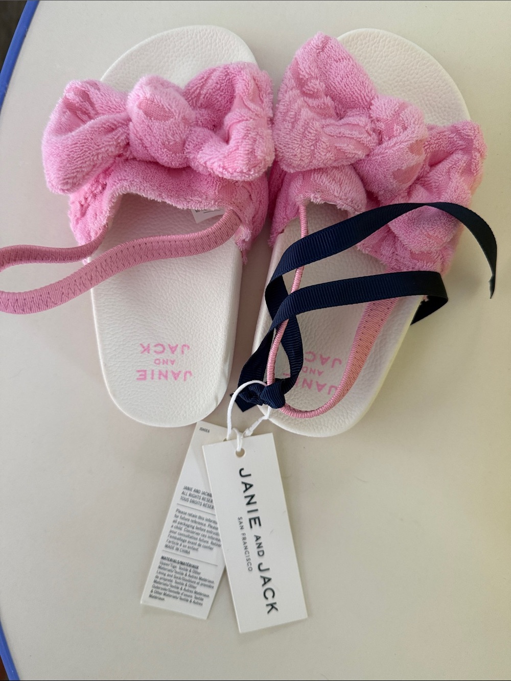 Janie and Jack Plush Pink Bow Slide Sandals
